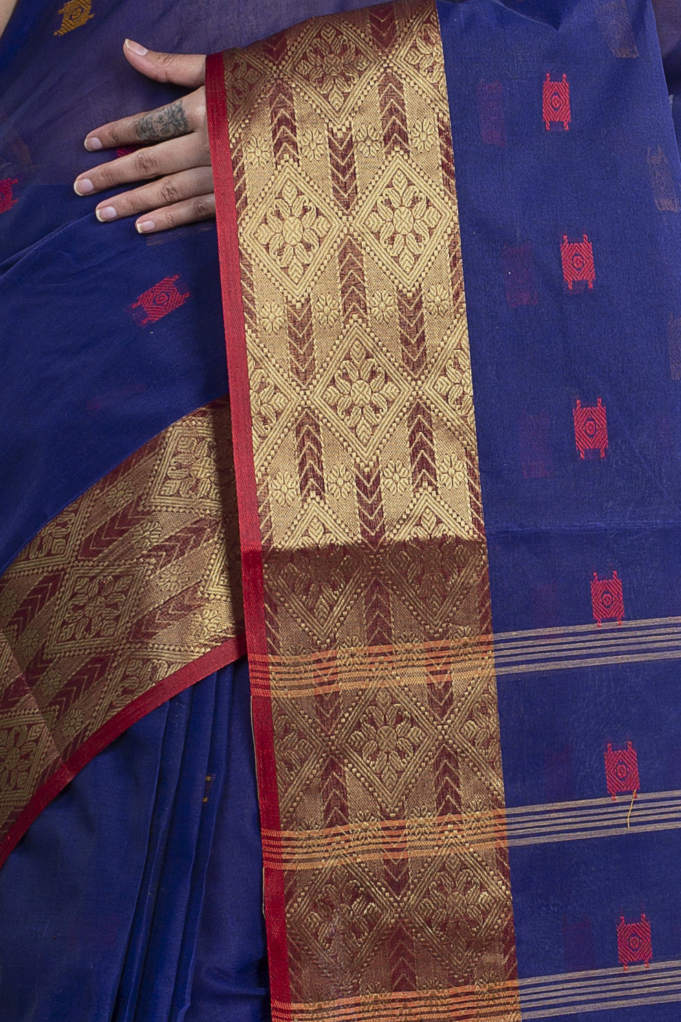 Naby Blue Pure Cotton SqureButi Tant Saree (792)